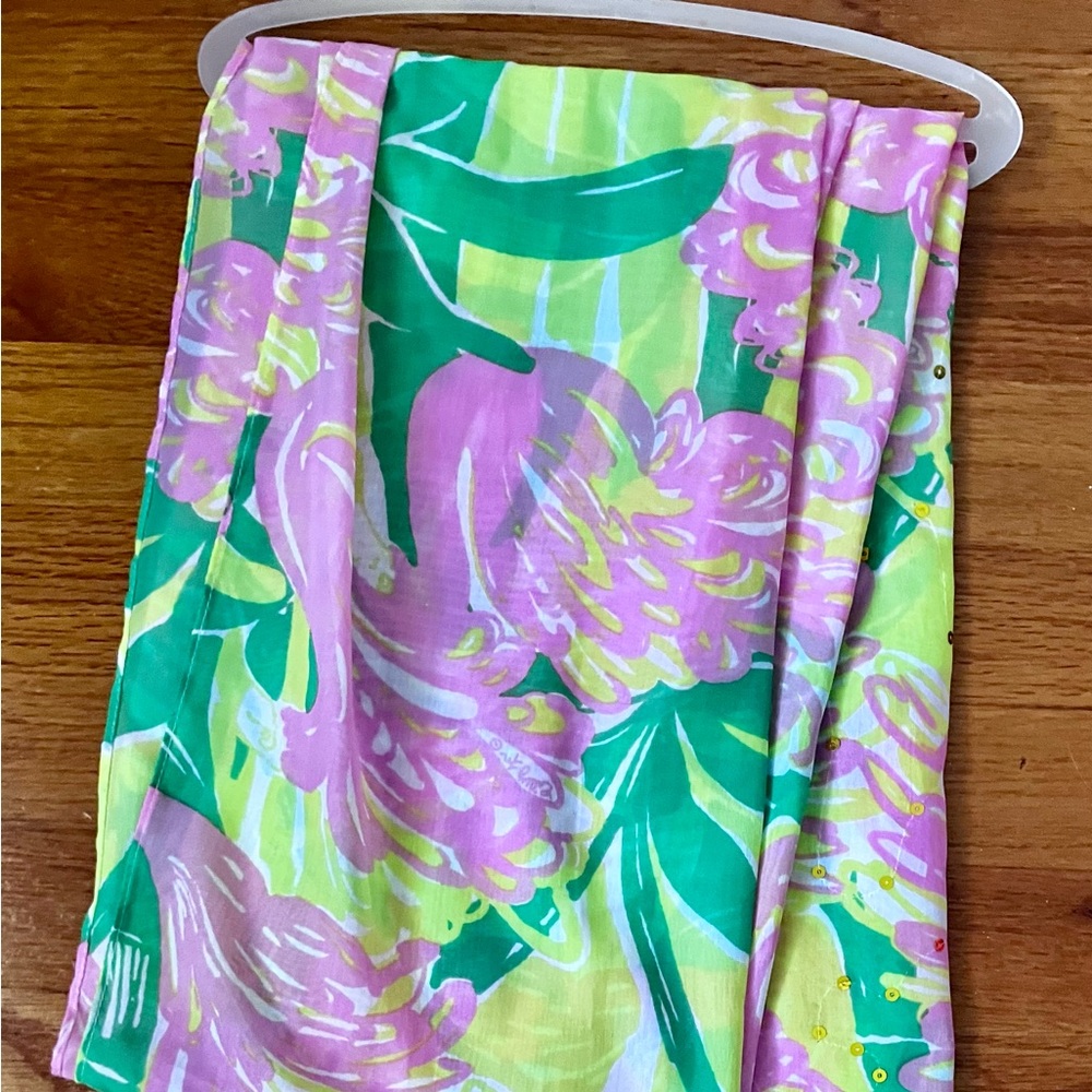 Floral Scarf with Pink and Green Design